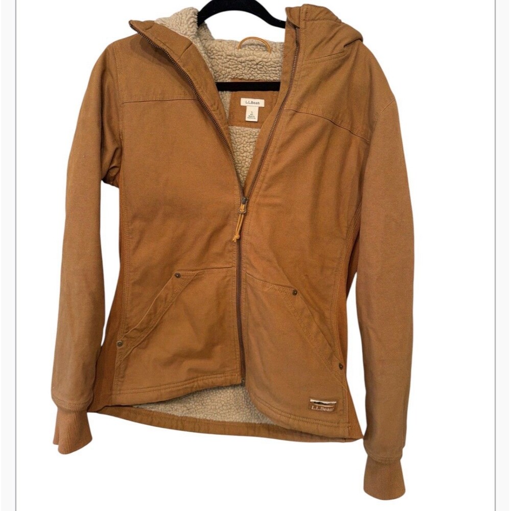 L.L. Bean Canvas Sherpa Utility Jacket S Hooded NWOT